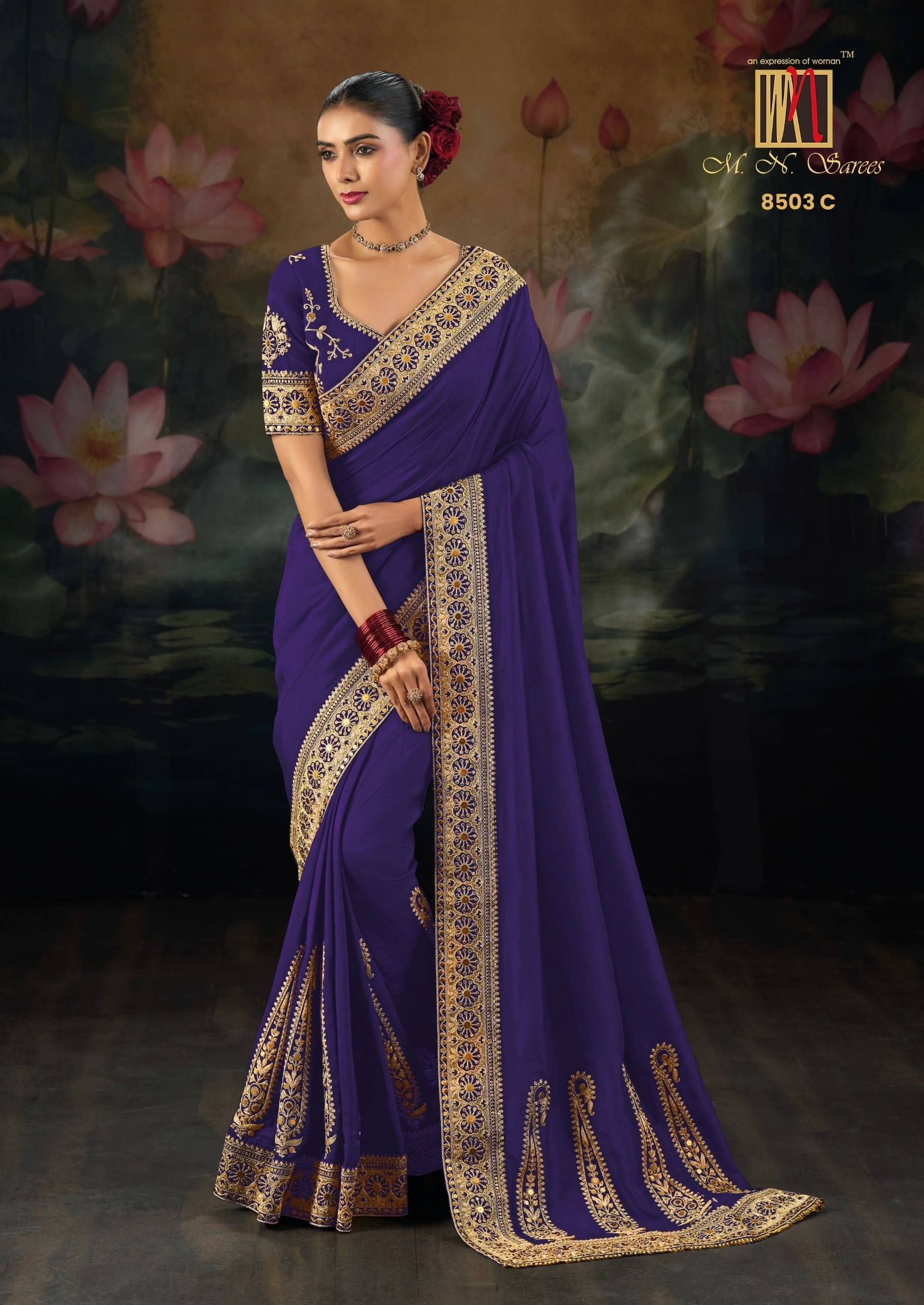 8500 SERIES By M.N Saree 8501 To 8508 Series Indian Traditional Wear Collection Beautiful Stylish Fancy Colorful Party Wear & Occasional Wear Silk Sarees At Wholesale Price